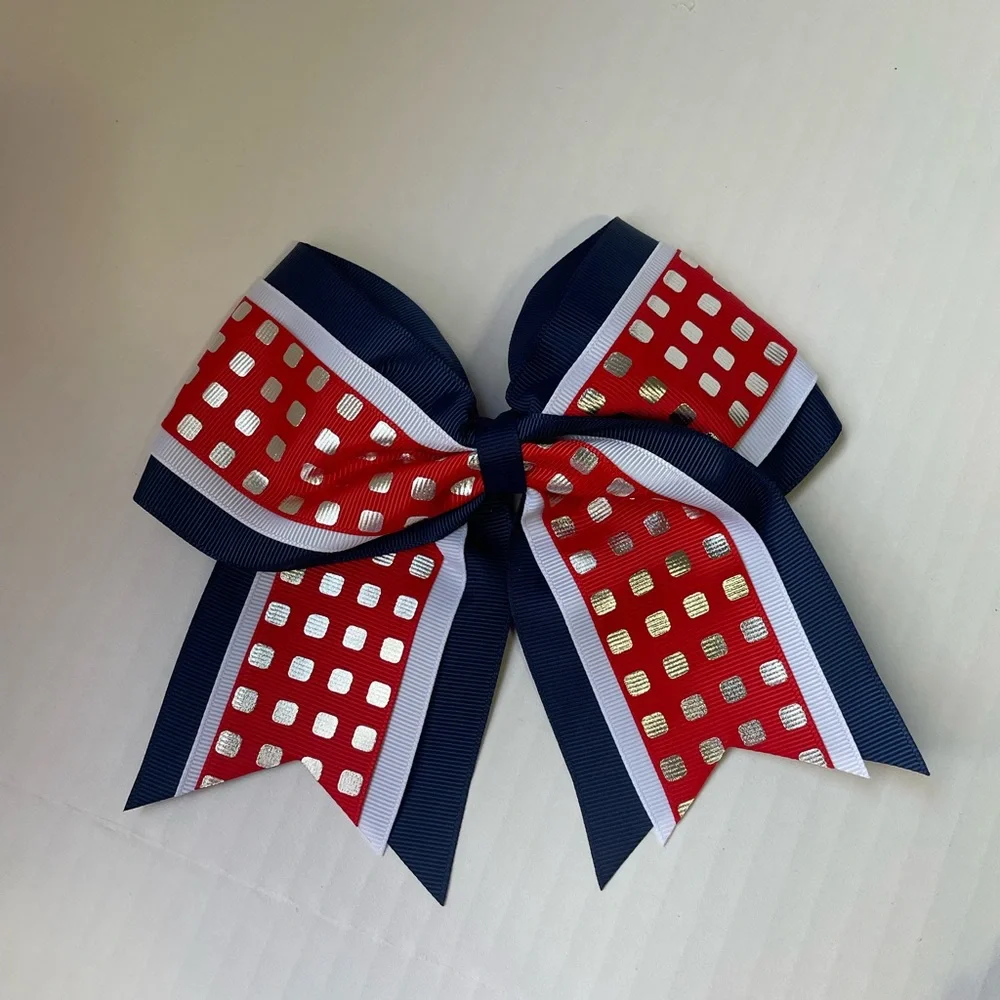 6 Piece 7” and 6”  inch Pony Tail Cheer Bows Chevron Glitter Polka Dot Checkered